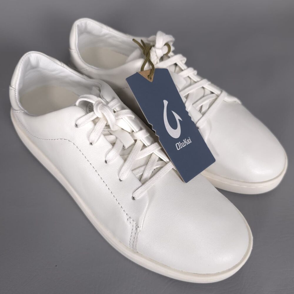 OLUKAI PEHUEA LI ILI New Bright White LEATHER Everyday Sneakers 9 Women Comfort - Picture 8 of 11